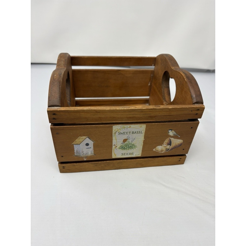 Vintage Wood Slat Heart Basket Small Organizer Cottage Granny "Sweet Basil" 90's